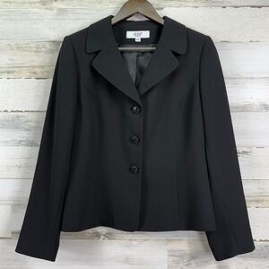 Le Suit Essentials Black Skirt Suit Set Blazer‎ Pleated Hem Size 8 Career